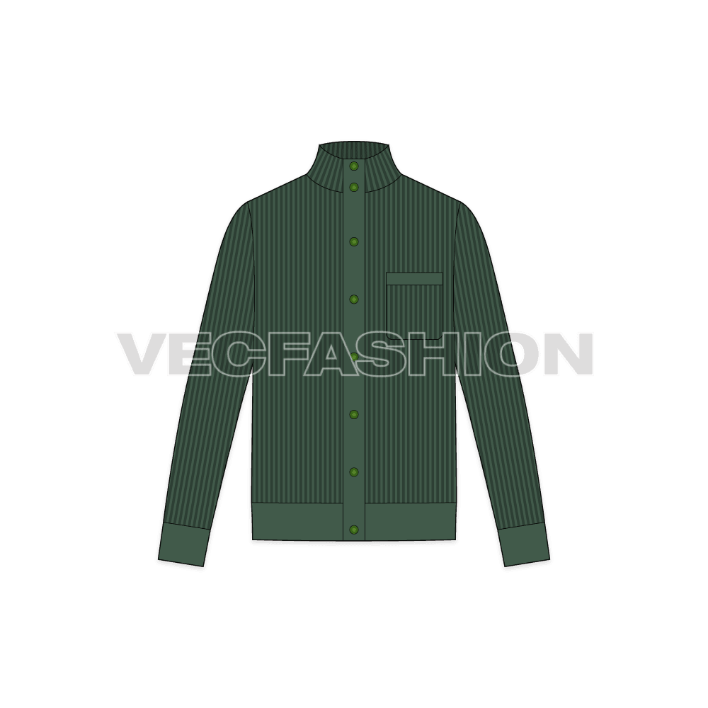 Mens cashmere cardigan flat sketch, front view
