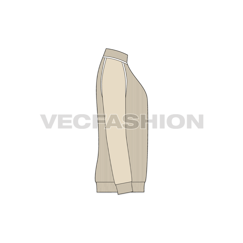 Mens cashmere roll neck sweater flat sketch, side view