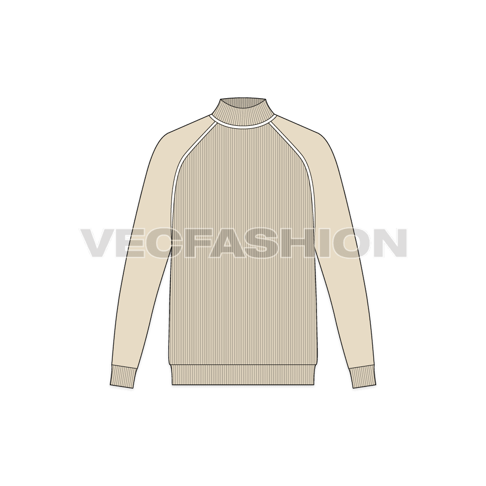Mens cashmere roll neck sweater flat sketch, front view