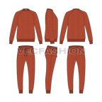 Mens casual fleece sweatsuit flat sketch, showing all views, front, side and back