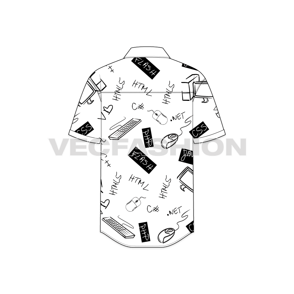 Mens casual shirt flat sketch, back view