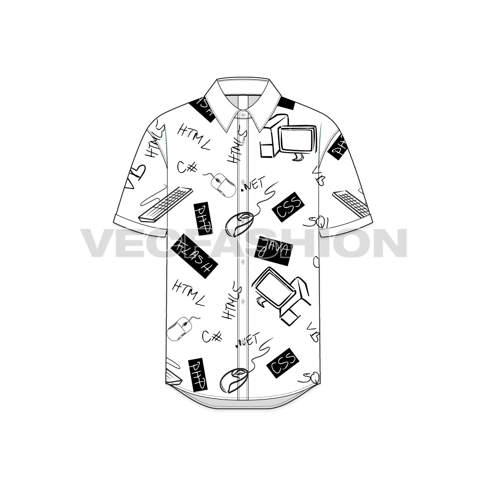 Mens casual shirt flat sketch, front view