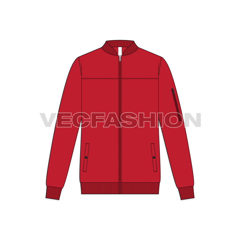 Mens Casual Sport Jacket flat sketch, front view