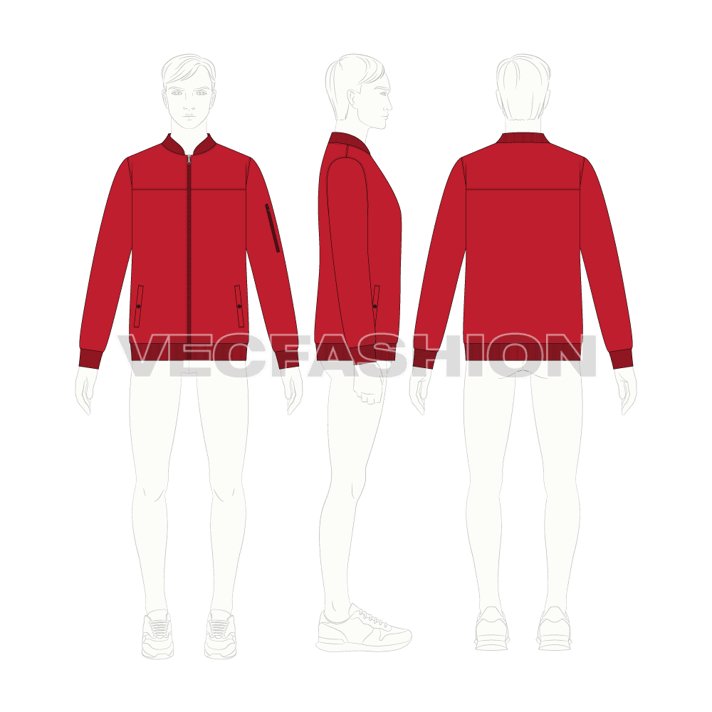 Mens Casual Sport Jacket flat sketch, croqui sketch