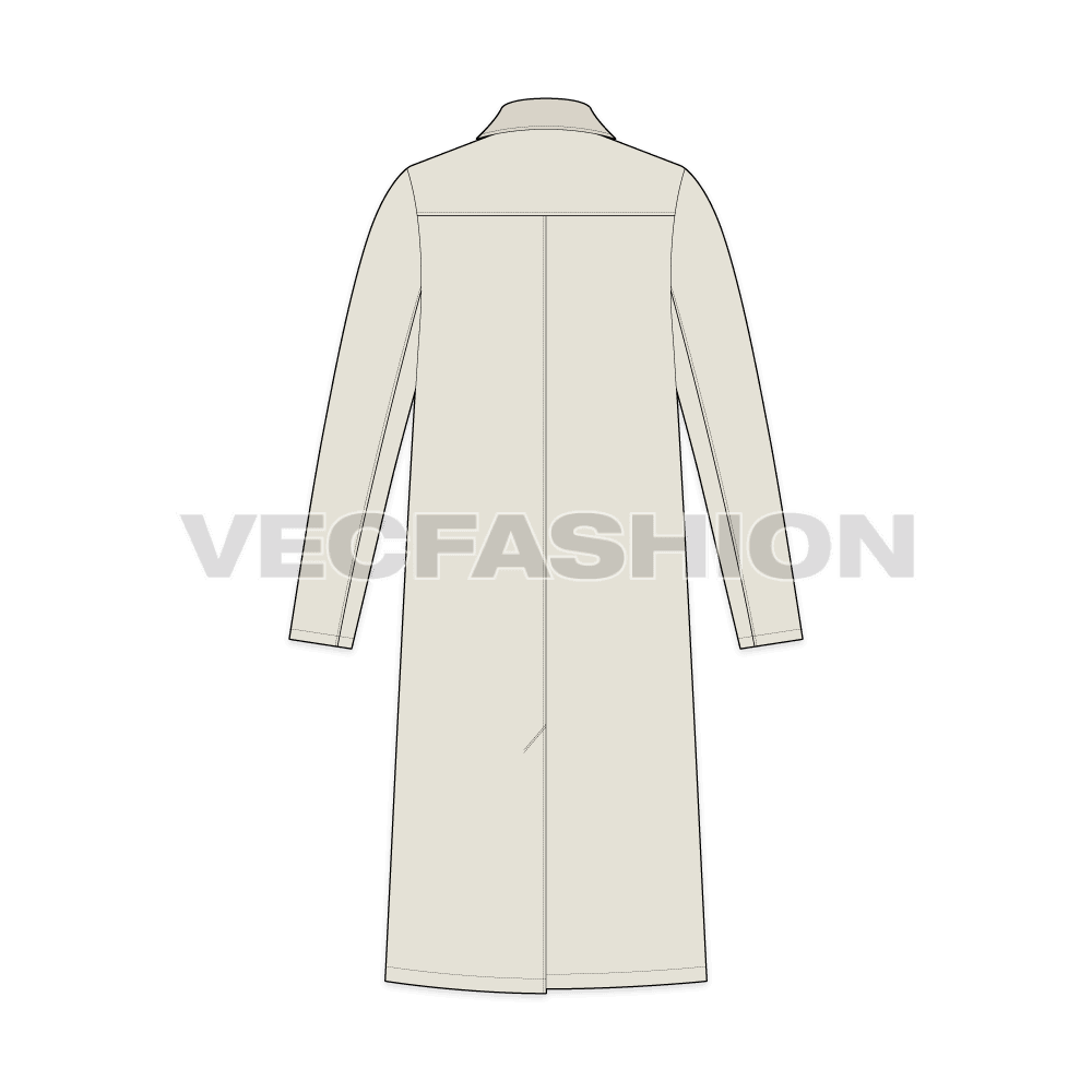 Mens Chesterfield Coat flat sketch, back view