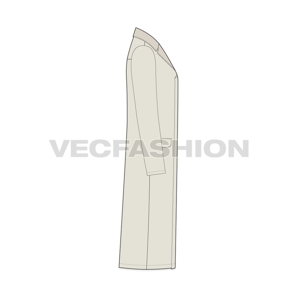 Mens Chesterfield Coat flat sketch, side view