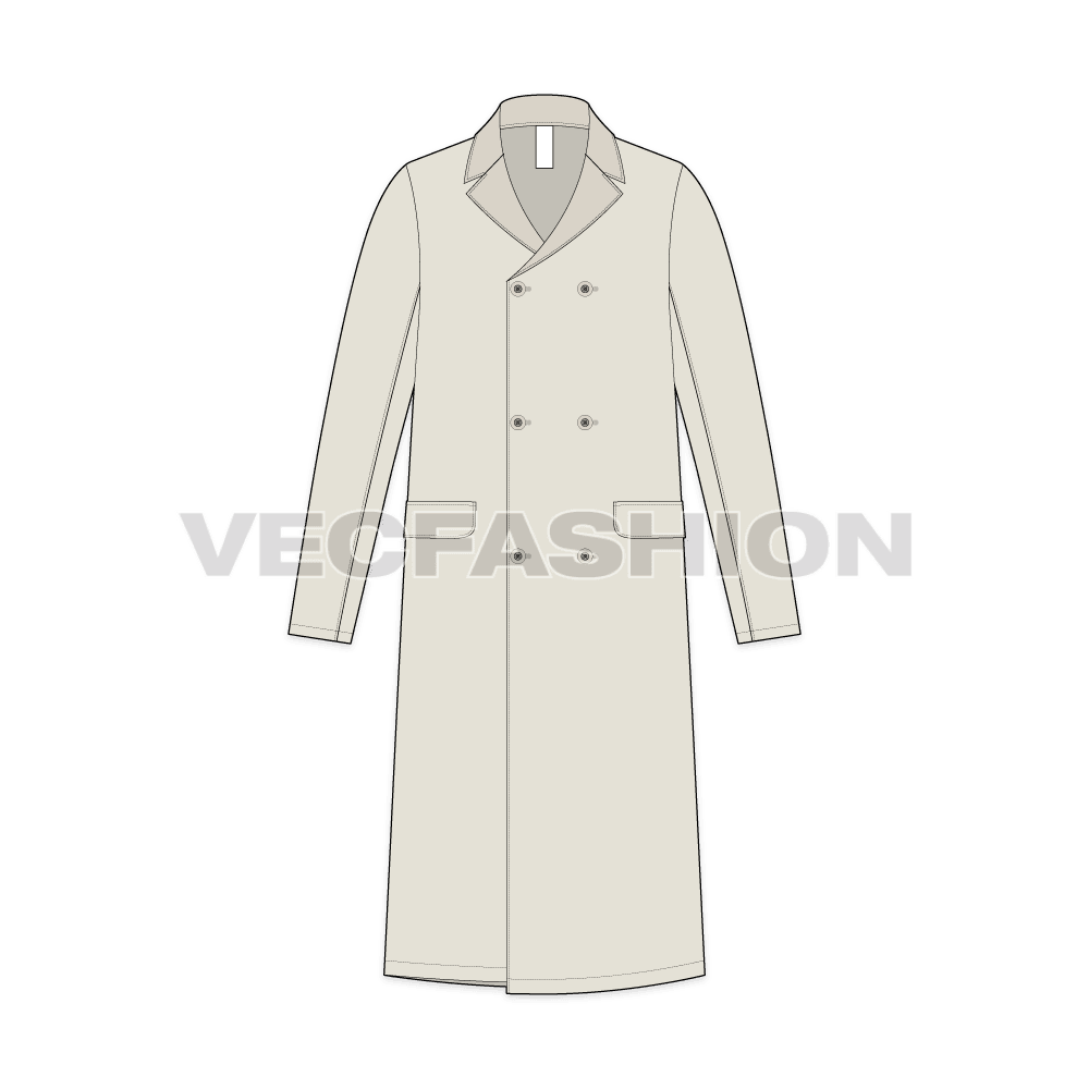 Mens Chesterfield Coat flat sketch, front view