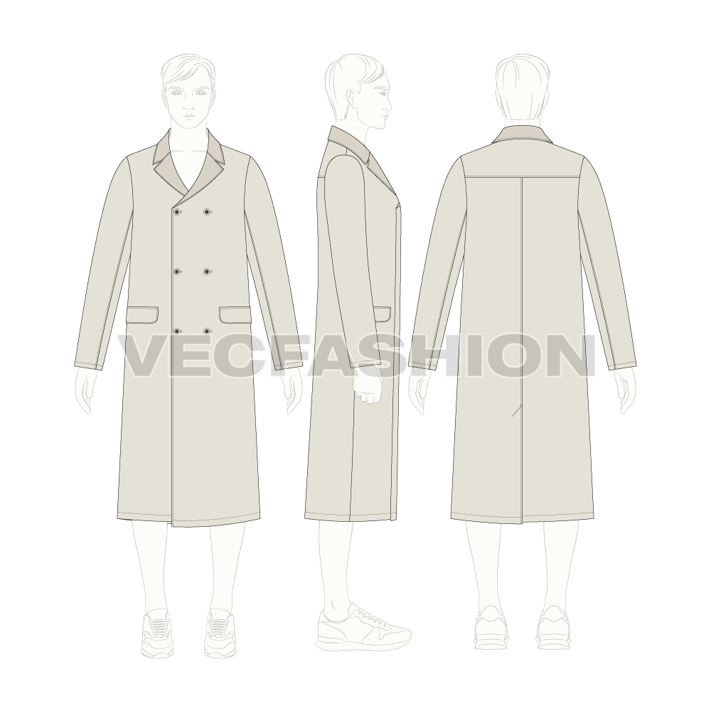 Mens Chesterfield Coat flat sketch, croqui sketch