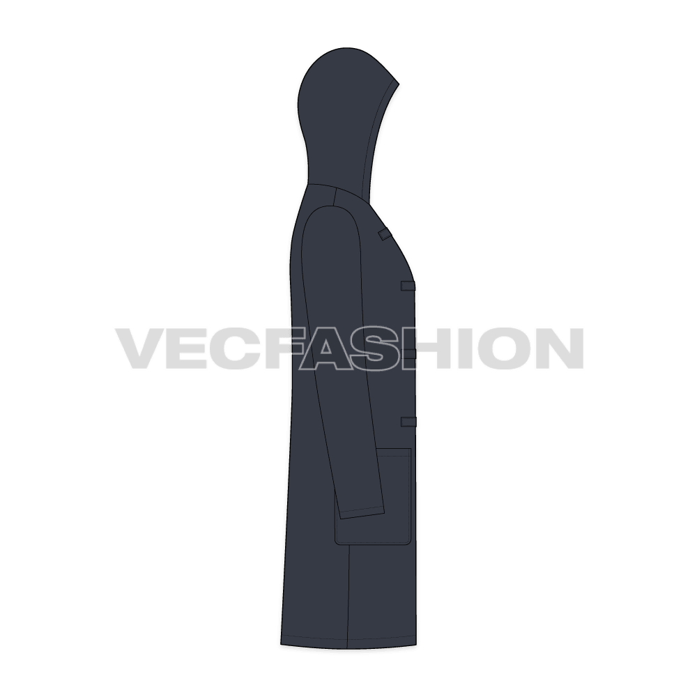 Mens Clasp Coat flat sketch, side view