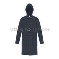 Mens Clasp Coat flat sketch, front view