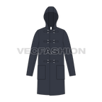 Mens Clasp Coat flat sketch, front view