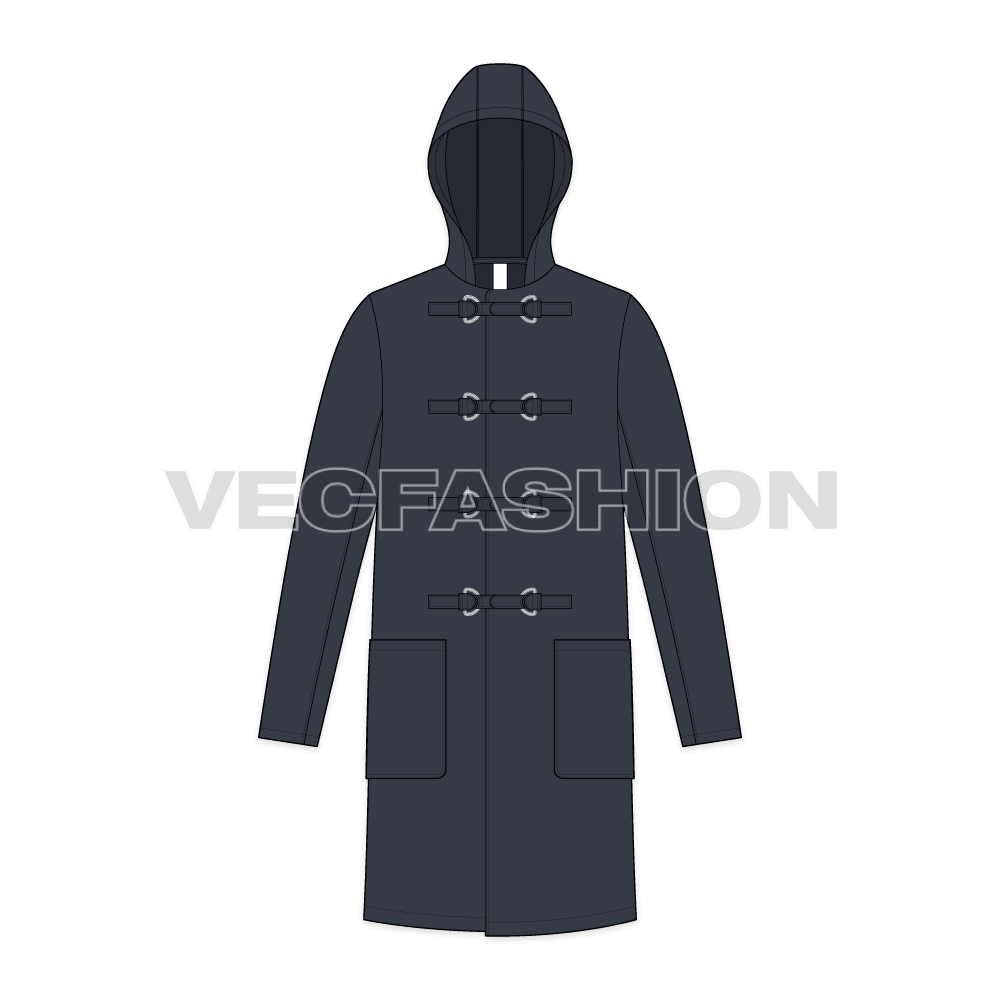 Mens Clasp Coat flat sketch, front view