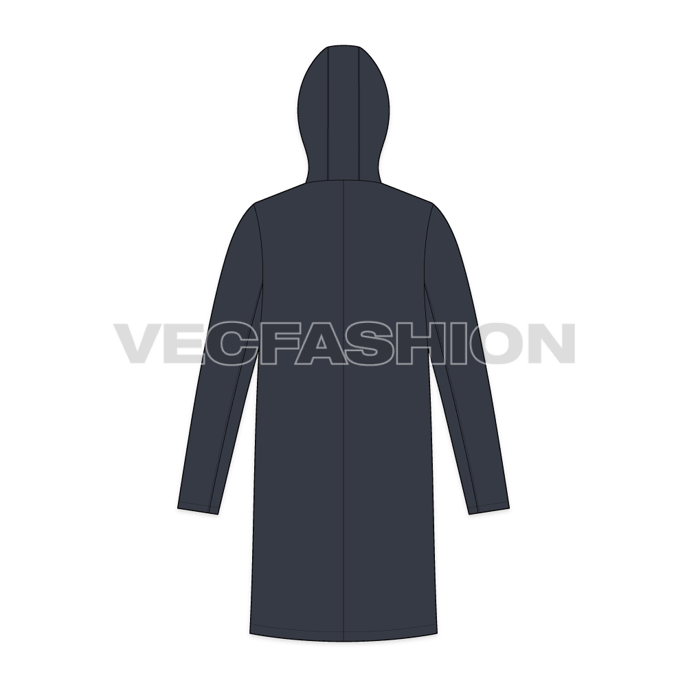 Mens Clasp Coat flat sketch, back view