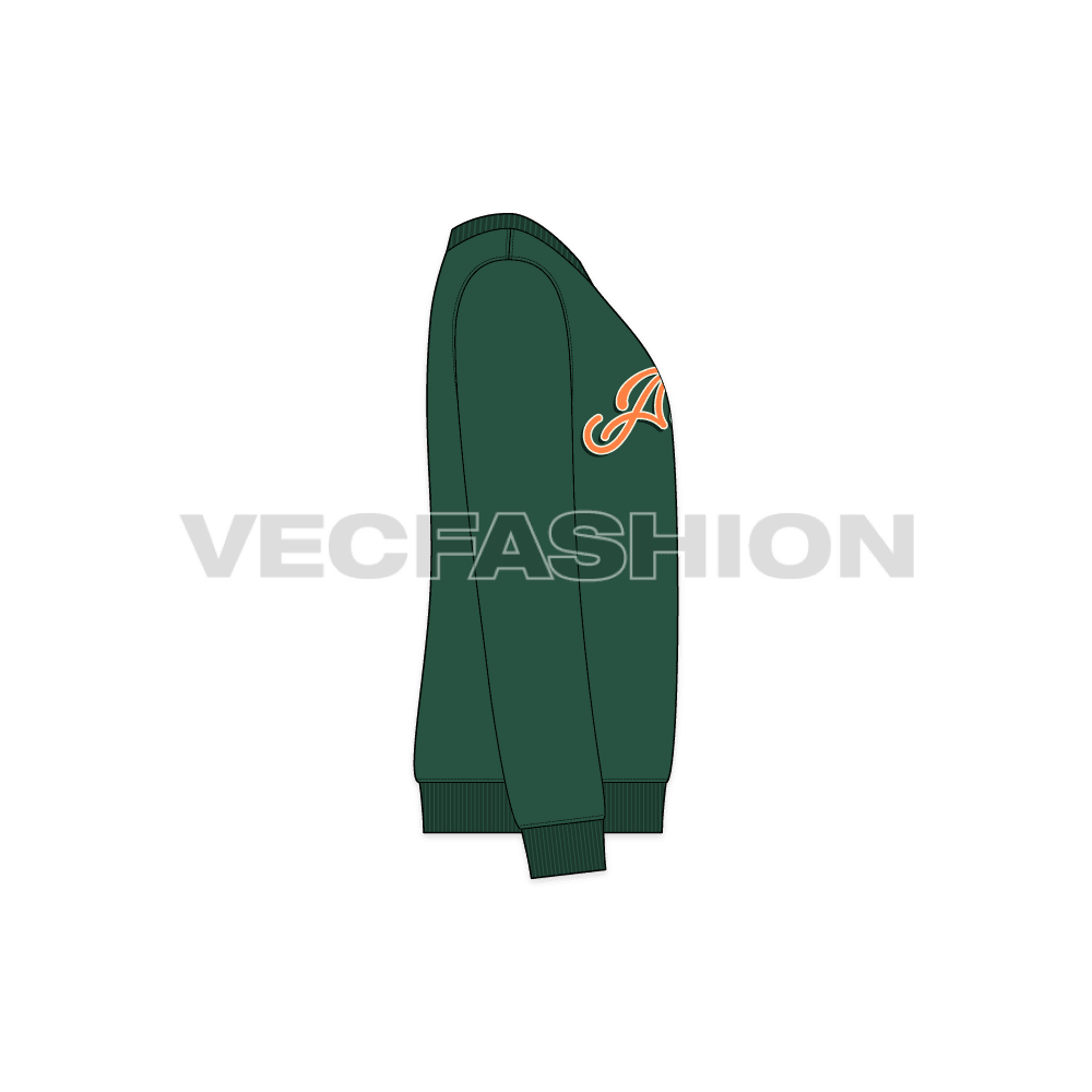 Mens classic aloha sweatshirt flat sketch, side view