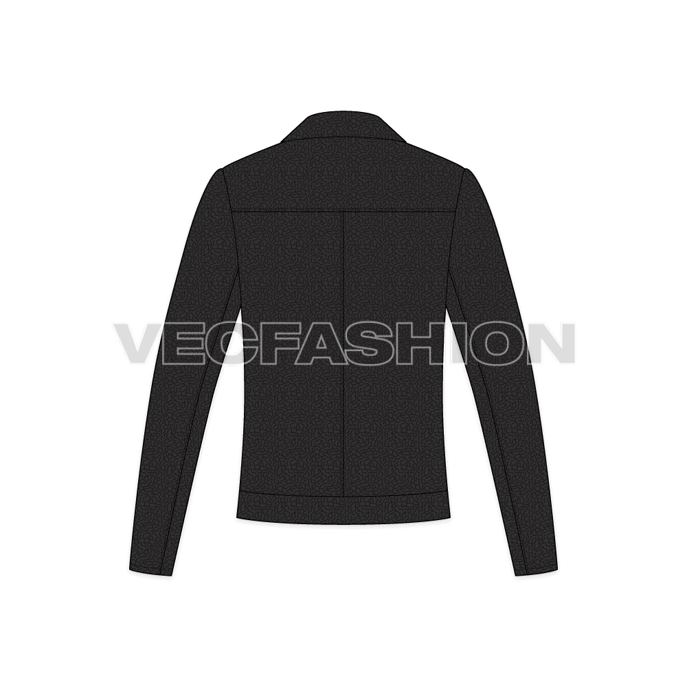 Mens Classic Biker Jacket Vector Template flat sketch, back view