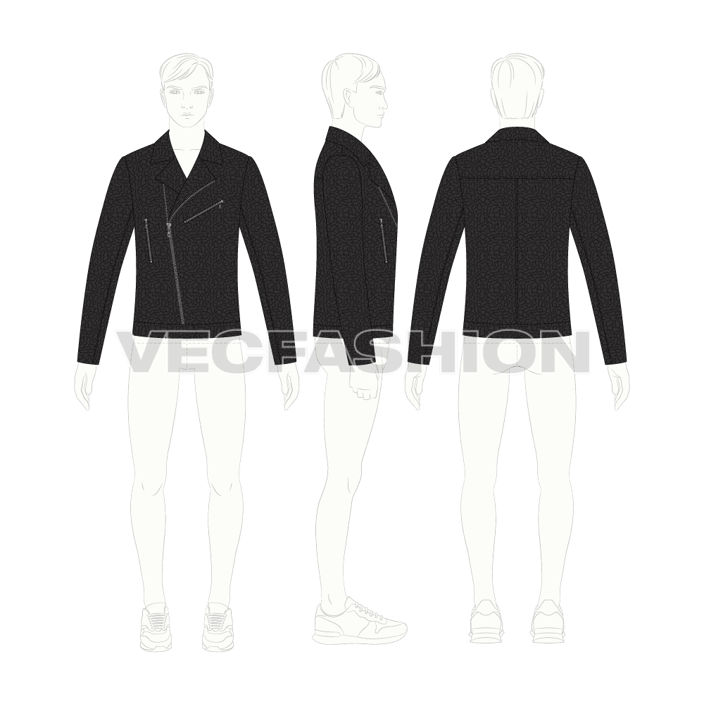 Mens Classic Biker Jacket Vector Template flat sketch, croqui sketch