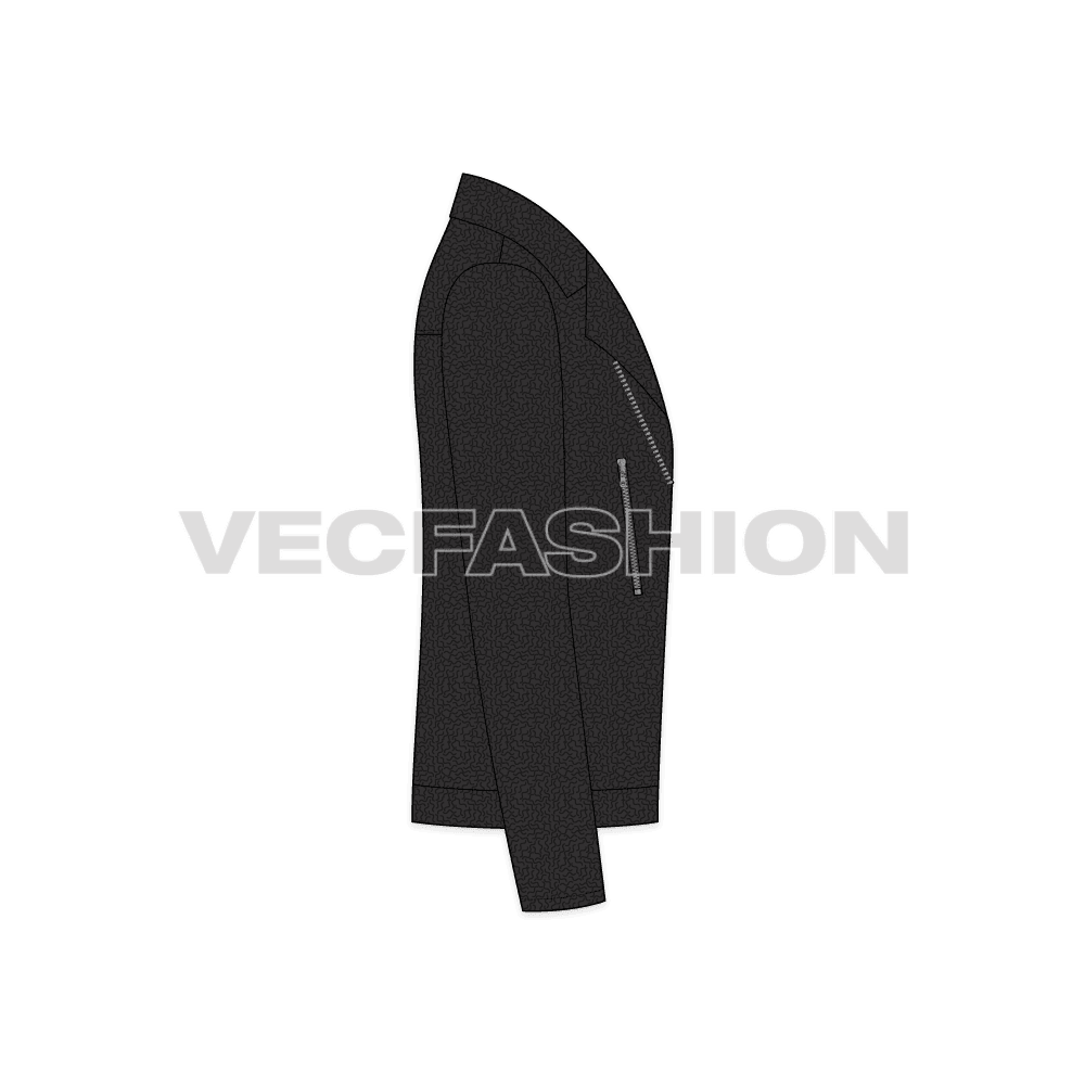 Mens Classic Biker Jacket Vector Template flat sketch, side view