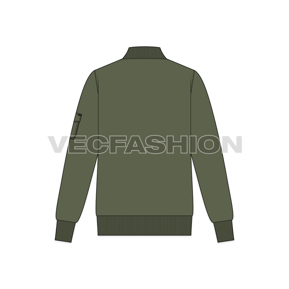 Mens Classic Bomber Jacket flat sketch, back view
