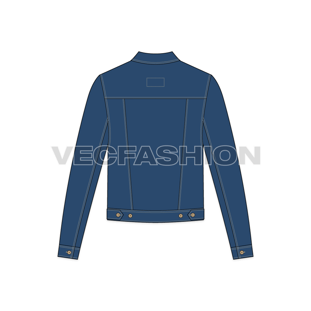 Mens Classic Denim Jacket flat sketch, back view