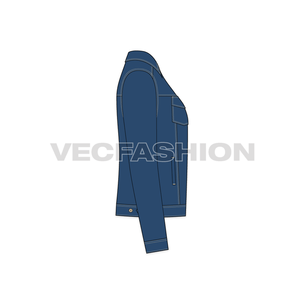 Mens Classic Denim Jacket flat sketch, side view