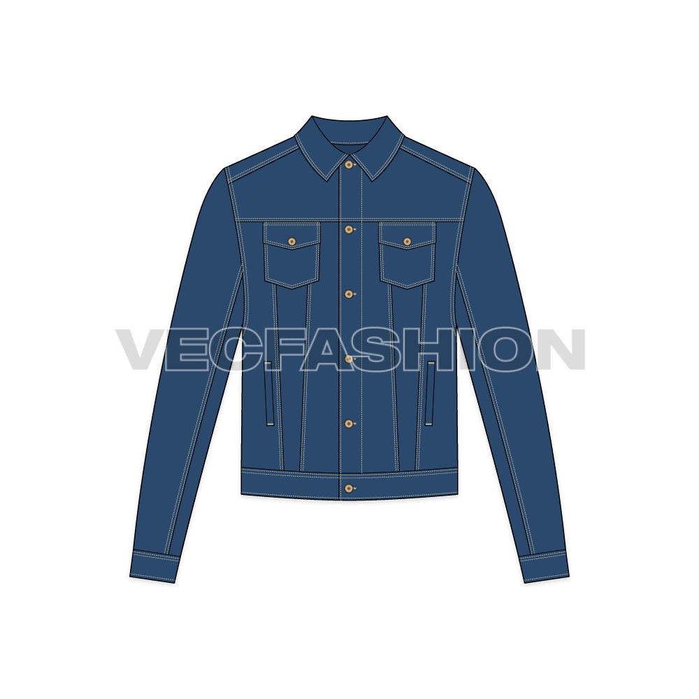 Mens Classic Denim Jacket flat sketch, front view
