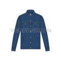 Mens Classic Denim Vector Jacket flat sketch, front view