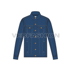 Mens Classic Denim Vector Jacket flat sketch, front view