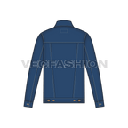 Mens Classic Denim Vector Jacket flat sketch, back view