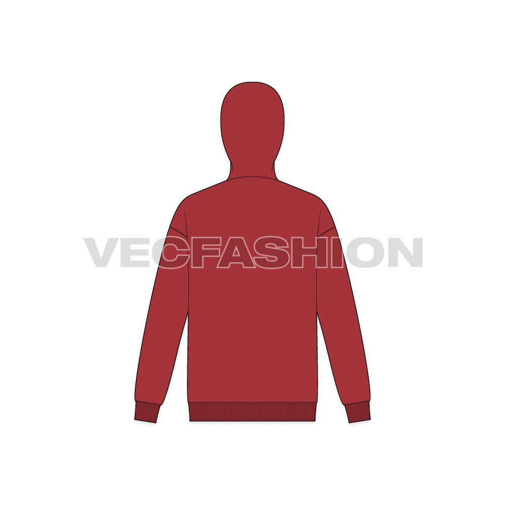 Mens classic hoodie vector flat sketch, back view