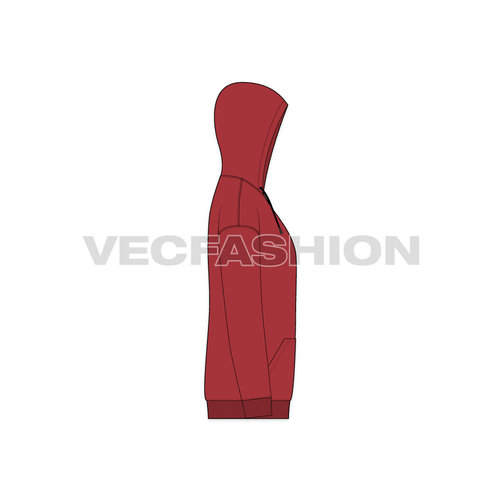 Mens classic hoodie vector flat sketch, side view