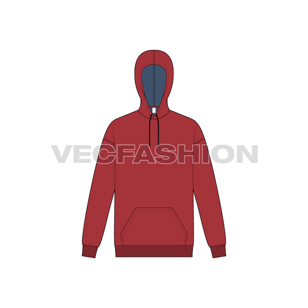 Mens classic hoodie vector flat sketch, front view
