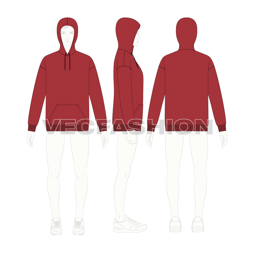 Mens classic hoodie vector flat sketch, croqui sketch