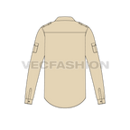 Mens classic khaki bush shirt flat sketch, back view