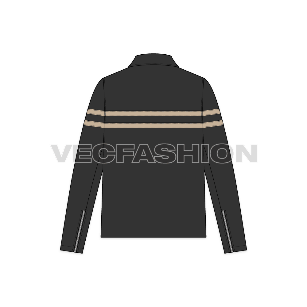 Mens Classic Leather Jacket flat sketch, back view
