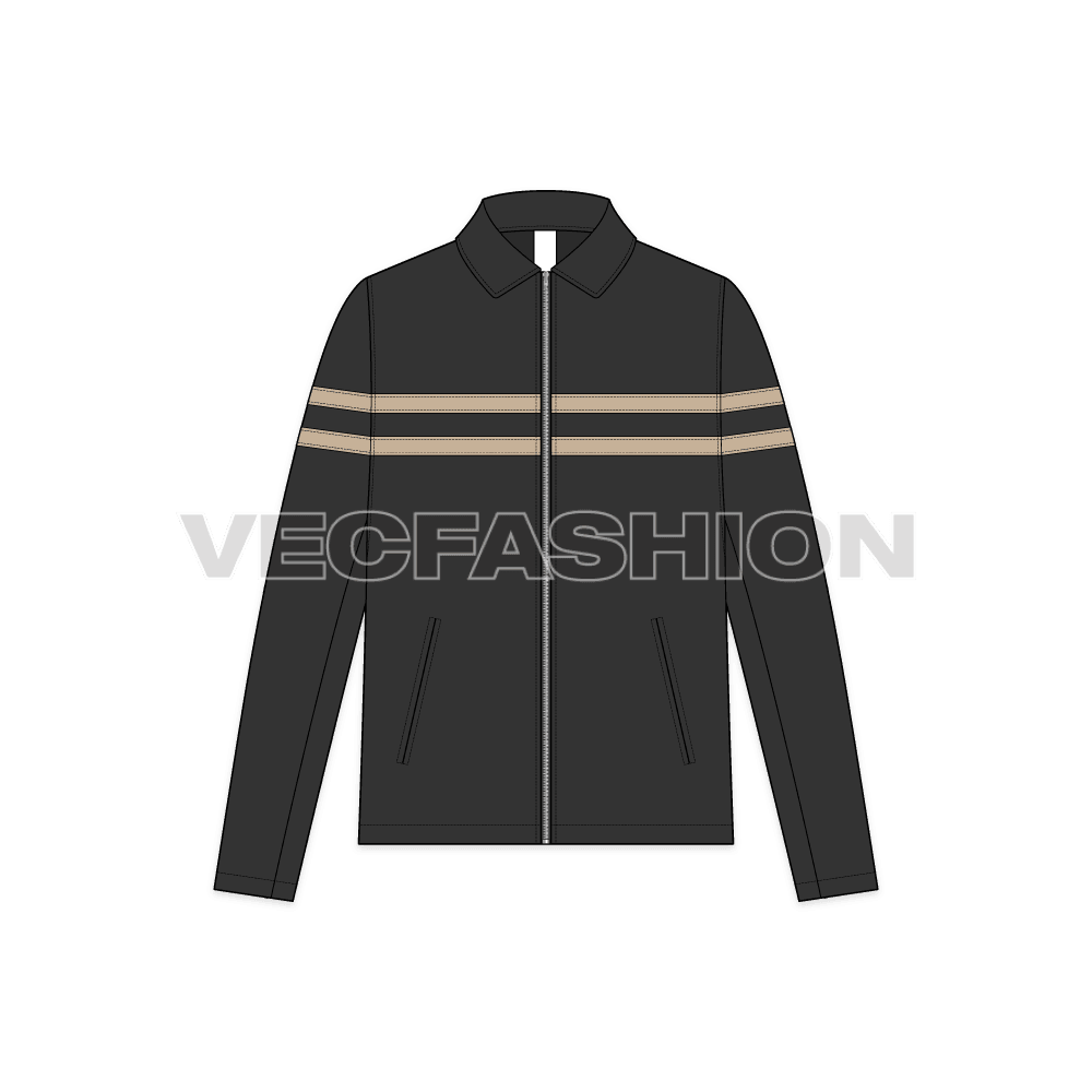 Mens Classic Leather Jacket flat sketch, front view