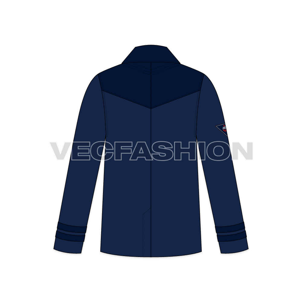 Mens Classic Navy Blue Pea Vector Coat back view