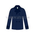Mens Classic Navy Blue Pea Vector Coat flat sketch, front view