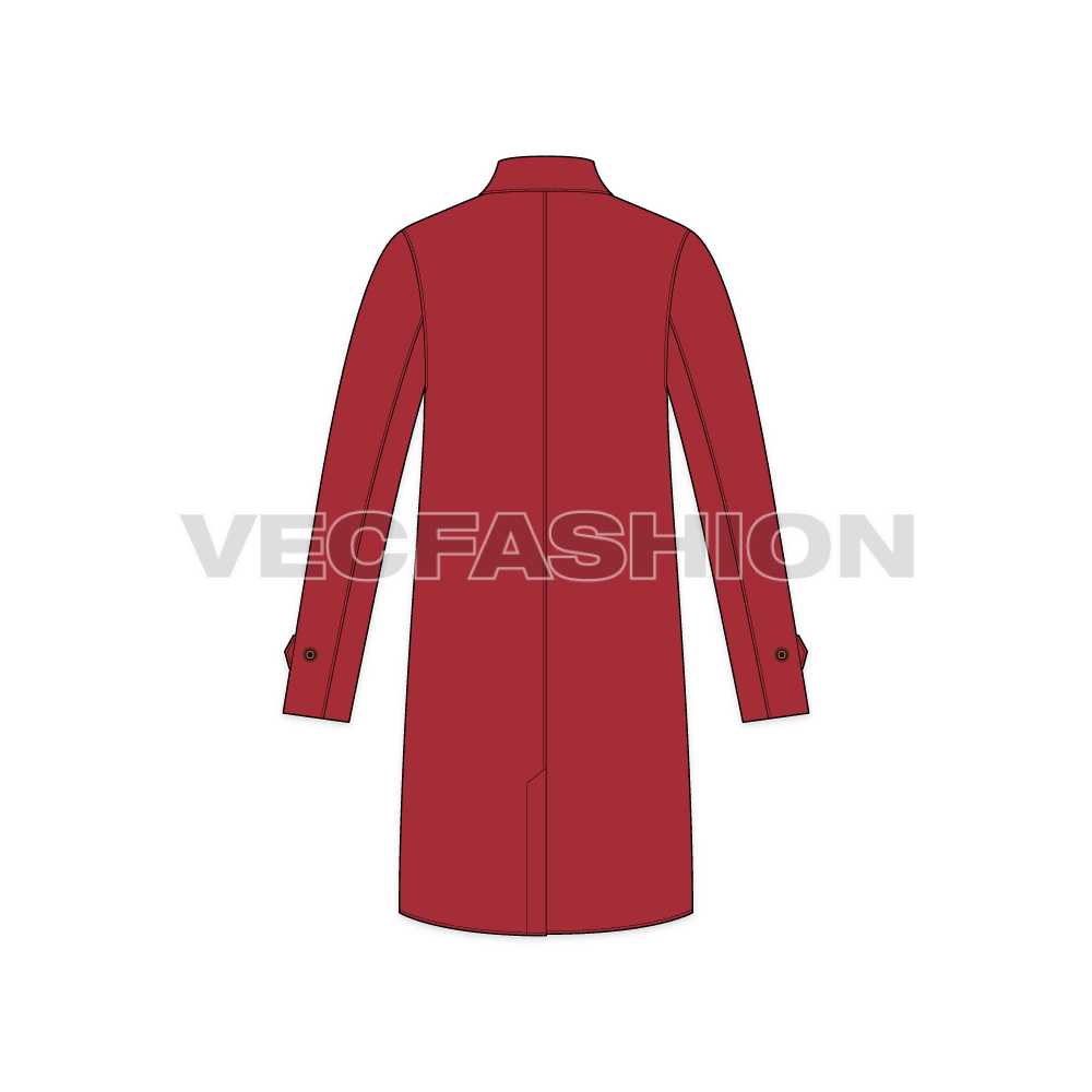 Mens Classic Raincoat Vector Template flat sketch, back view