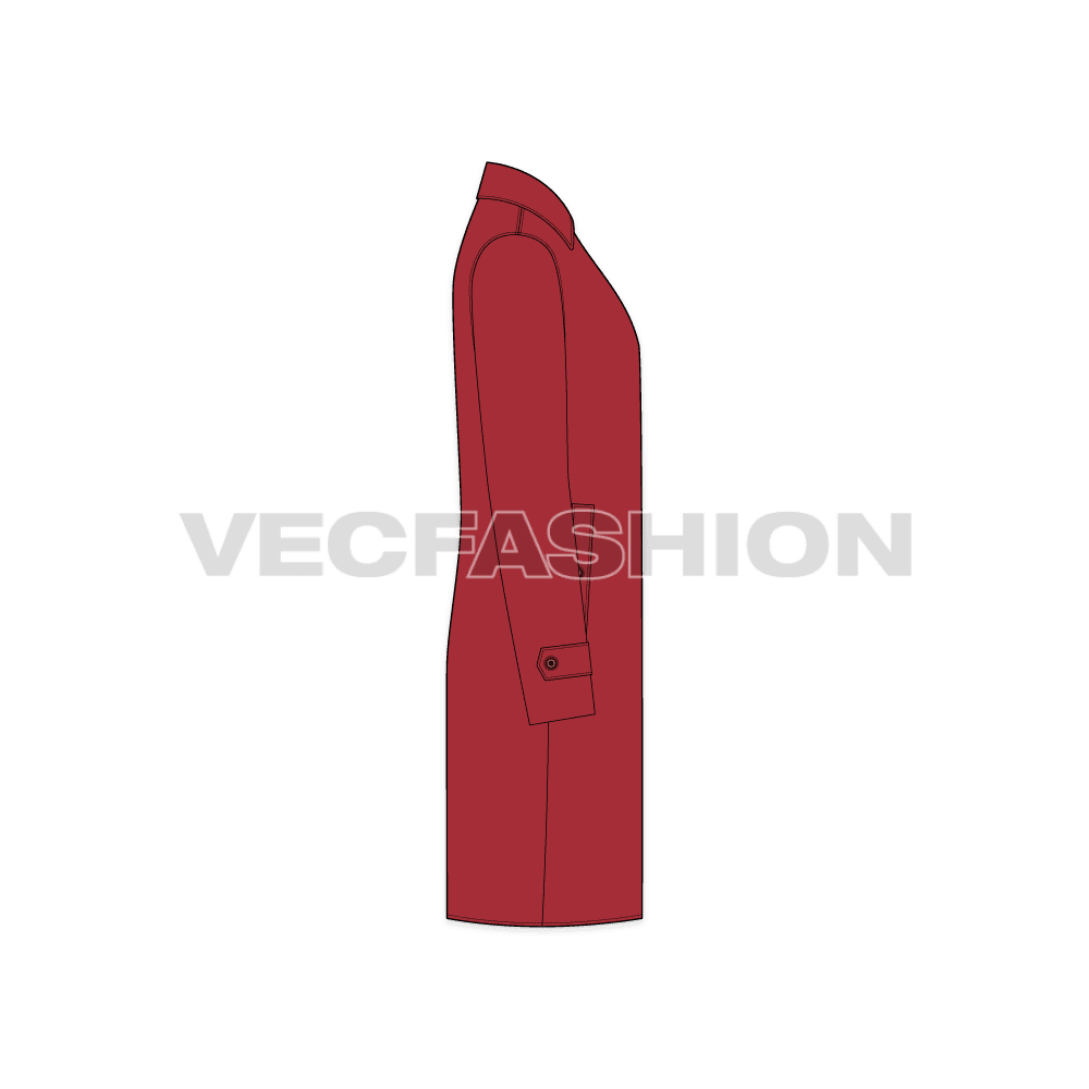 Mens Classic Raincoat Vector Template flat sketch, side view