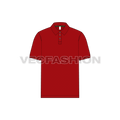 Mens classic red polo shirt flat sketch, front view