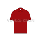 Mens classic red polo shirt flat sketch, front view
