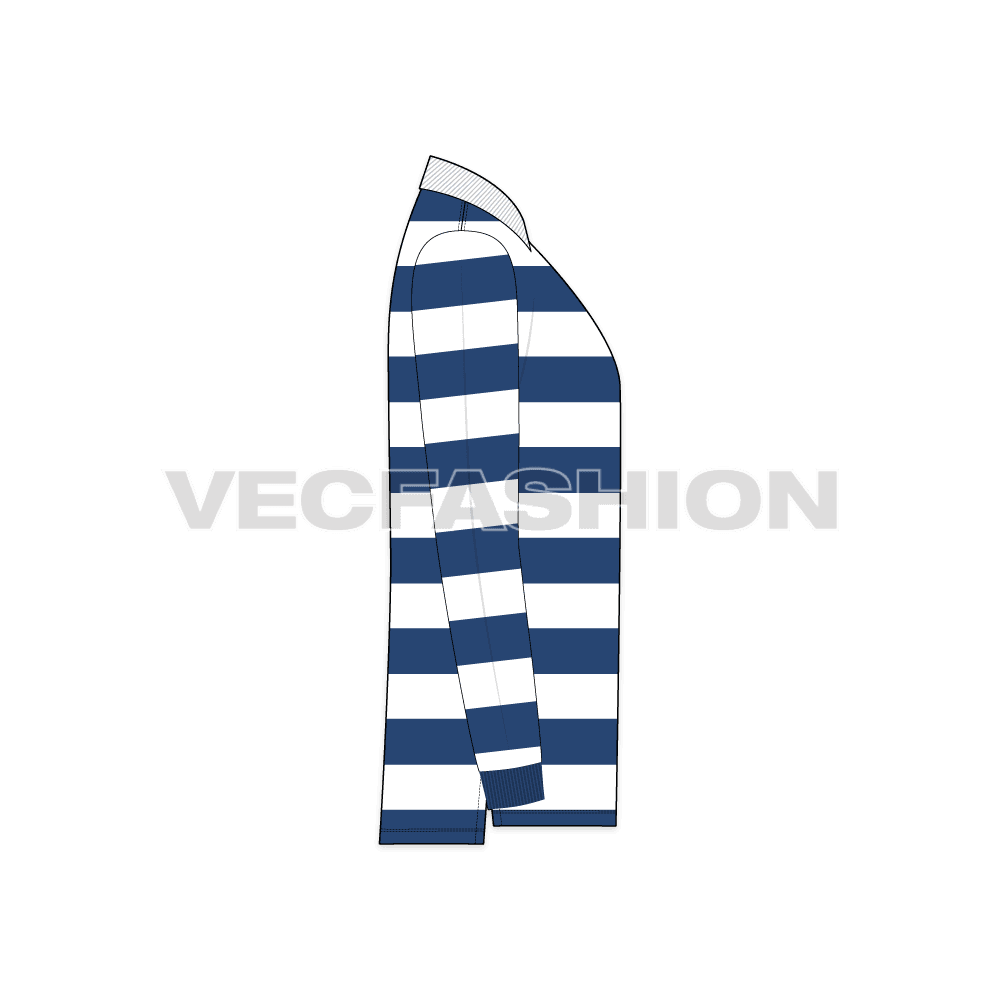 Mens classic rugby shirt flat sketch, side view