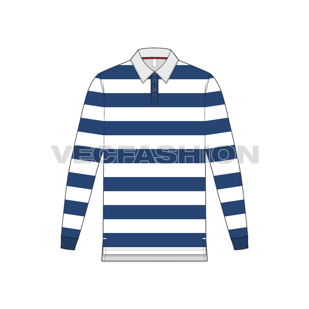 Mens classic rugby shirt flat sketch, front view