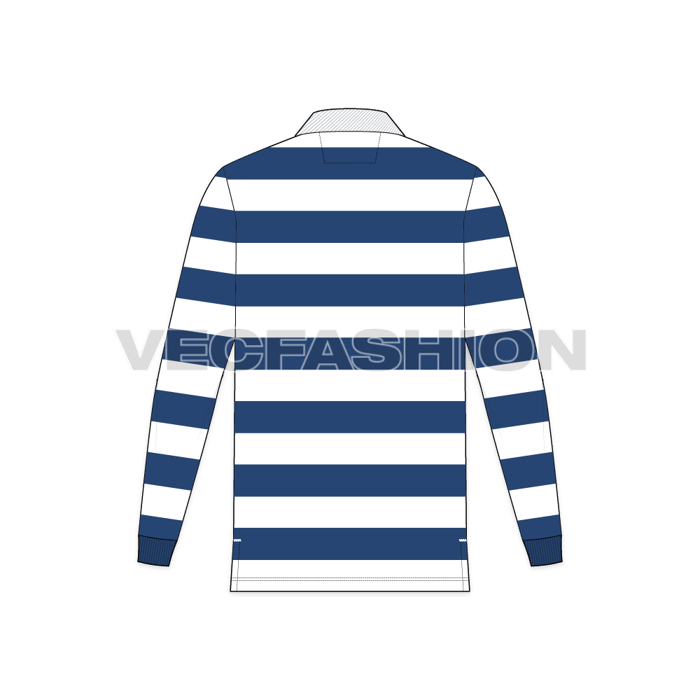 Mens classic rugby shirt flat sketch, back view