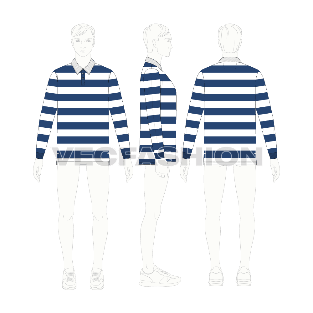 Mens classic rugby shirt flat sketch, croqui sketch
