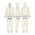 Mens classic running tracksuit flat sketch, showing all views, front, side and back