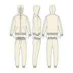 Mens classic running tracksuit flat sketch, showing all views, front, side and back