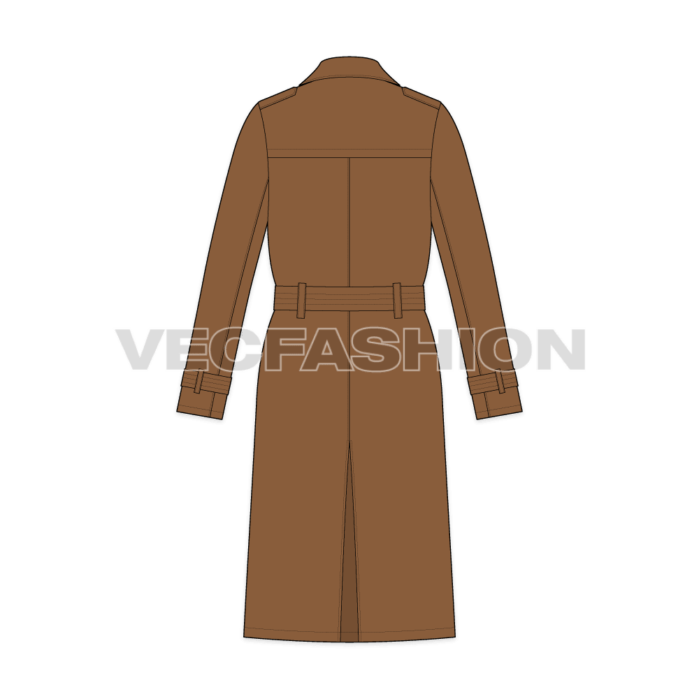 Mens Classic Trench Coat Vector Sketch flat sketch, back view