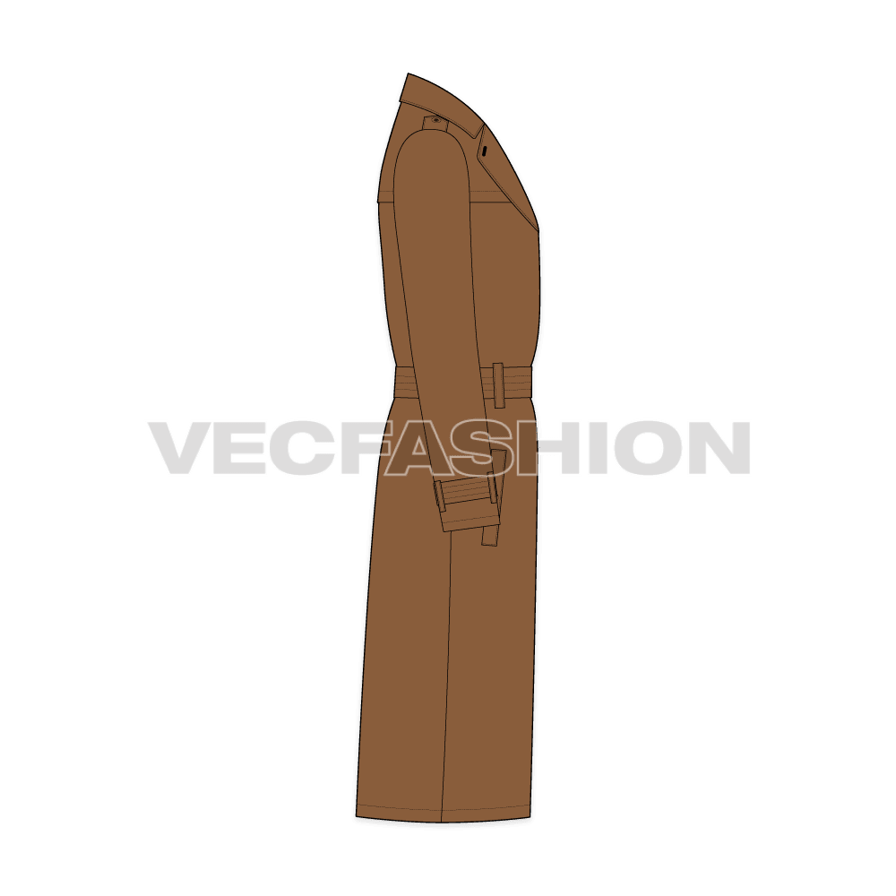 Mens Classic Trench Coat Vector Sketch flat sketch, side view