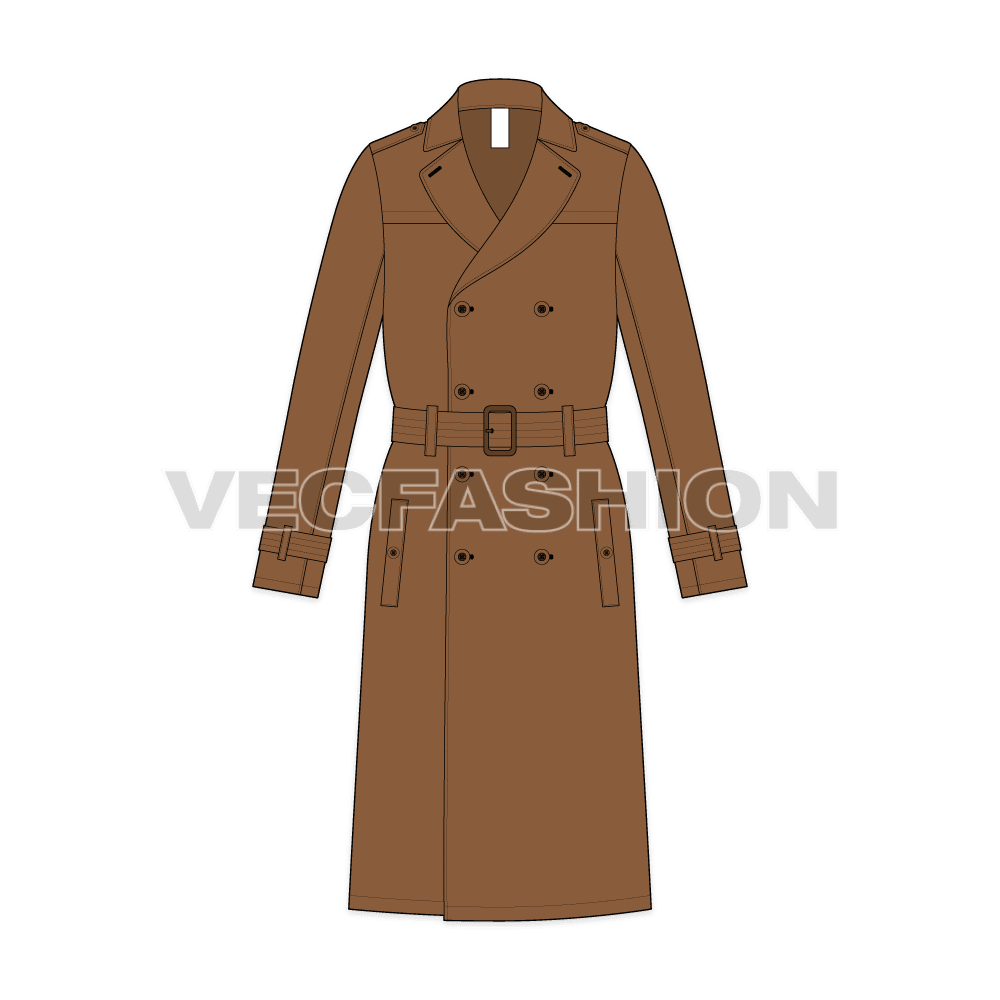 Mens Classic Trench Coat Vector Sketch flat sketch, front view